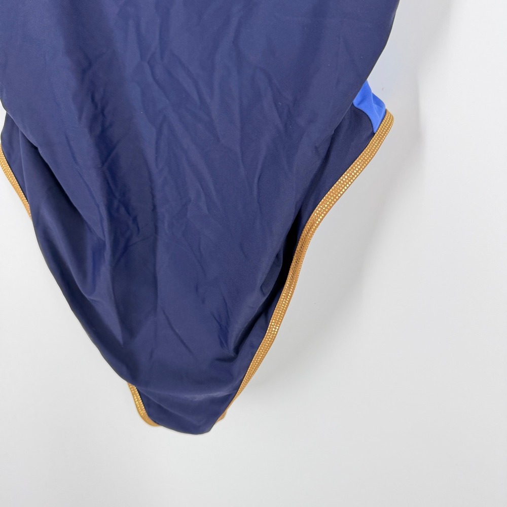 Aerie Navy Blue Colorblock One Piece Swimsuit Gold Trim Cheeky XXL - Picture 2 of 10
